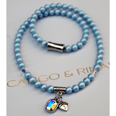 Cango & Rinaldi gyöngyös nyaklánc - Light Blue Pearl - arany kellékezéssel