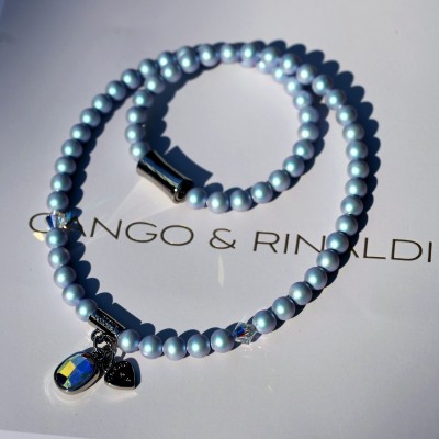 Cango & Rinaldi gyöngyös nyaklánc - Light Blue Pearl - arany kellékezéssel